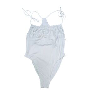 Frankies‎ Bikinis White Ruched Halter One Piece Swimsuit Medium